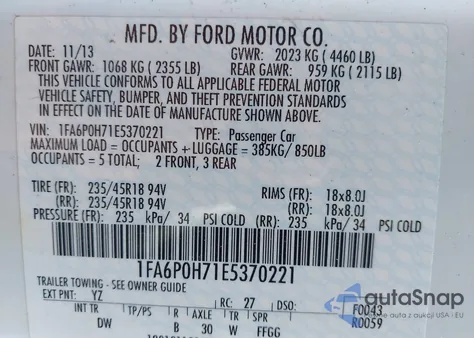 2014 Ford Fusion Se z USA, uszkodzony, nr VIN 1FA6P0H71E5370221